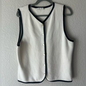 Abercrombie & Fitch Ivory Knit Button Vest w/ Black Trim | XL